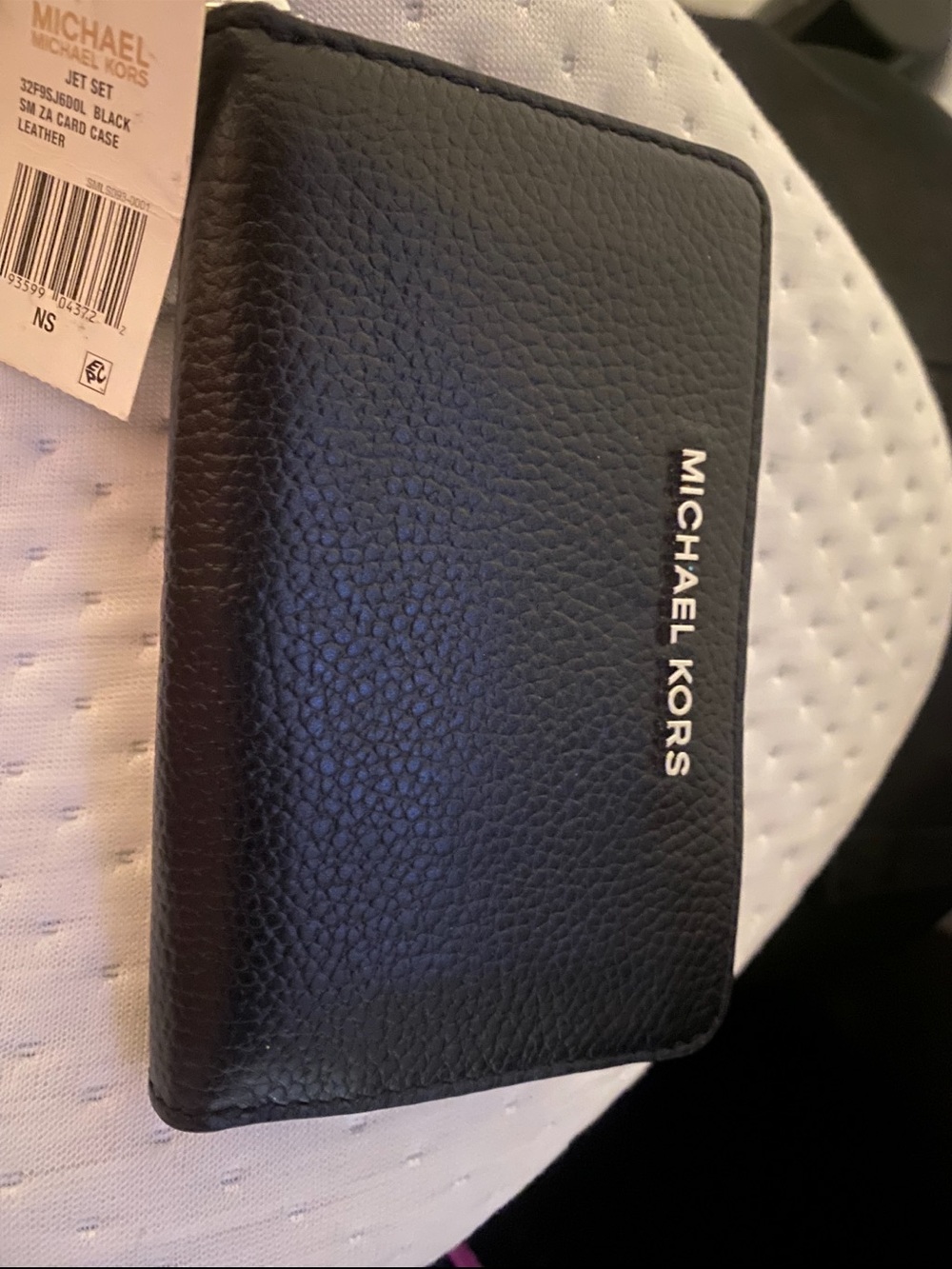Michael Kors Black Pebbled Leather Card Holder with Silver Logo